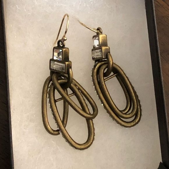 SILPADA Modern Maven Brass Drop Earrings With Swarovski Crystals NIB - Picture 11 of 14